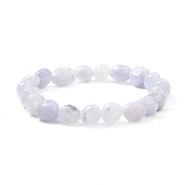 PandaHall Natural Blue Lace Agate Beaded Stretch Bracelet, Inner Diameter: 2-1/8~2-1/4 inch(5.5~5.8cm) Blue Lace Agate