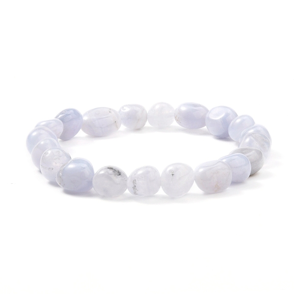 Bracelet Extensible Perlé D'agate De Dentelle Bleue Naturelle