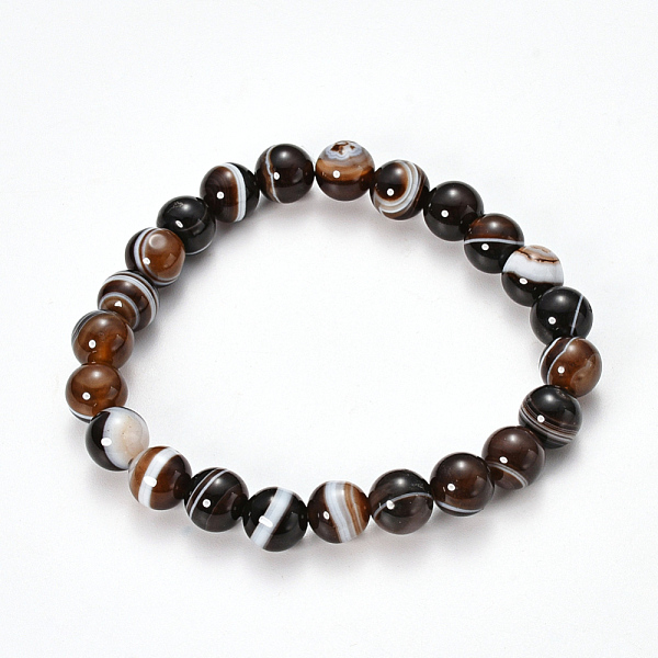 

PandaHall Natural Striped Agate/Banded Agate Beaded Stretch Bracelets, Dyed, Round, Coconut Brown, 2-1/8 inch(55mm) Natural Agate Brown