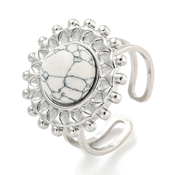 

PandaHall 304 Stainless Steel Synthetic Turquoise Cuff Rings, Flower Open Rings for Women, Flower, Stainless Steel Color, 20.5mm, Inner...