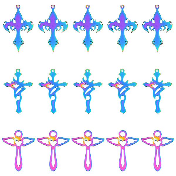 

PandaHall SUPERFINDINGS 30Pcs 3 Style 304 Stainless Steel Pendants, Cross & Angel, Rainbow Color, 29.5~34.5x21~23.5x1.5mm, Hole: 1.4~3.5mm...