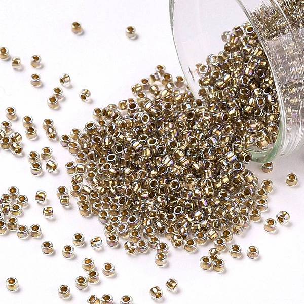 

PandaHall TOHO Round Seed Beads, Japanese Seed Beads, (994) Gilt Lined AB Crystal, 15/0, 1.5mm, Hole: 0.7mm, about 3000pcs/bottle..., Brown