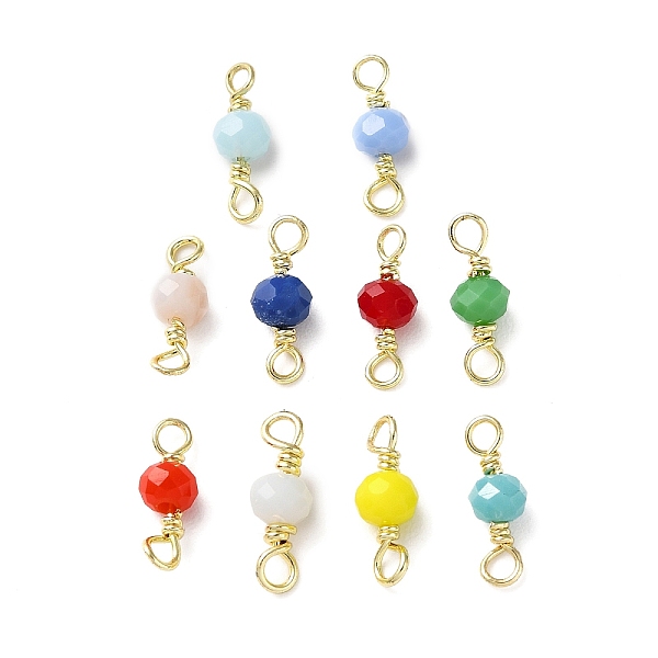 

PandaHall Faceted Glass Connector Charms, Rondelle Links with Rack Plating Brass Wire Double Loops, Lead Free & Cadmium Free, Real 18K Gold..., Multicolor