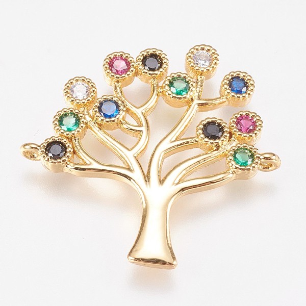 

PandaHall Brass Micro Pave Cubic Zirconia Links, Tree, Colorful, Golden, 25x26x2mm, Hole: 1mm Brass+Cubic Zirconia Tree