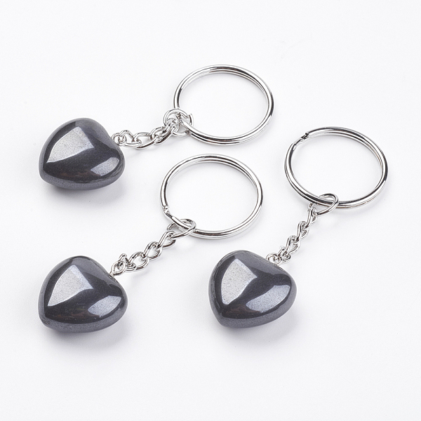 

PandaHall Synthetic Hematite Chains, with Platinum Iron Findings, Heart, 72mm Hematite Heart Black