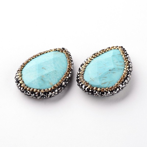 

PandaHall Faceted Oval Natural Magnesite Beads, with Polymer Clay Rhinestone, Dyed & Heated, Light Colorado Topaz, 27~30x20~22x7mm, Hole..., Yellow