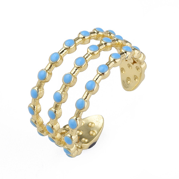 

PandaHall Enamel Triple Line Open Cuff Ring, Real 18K Gold Plated Brass Jewelry for Women, Nickel Free, Deep Sky Blue, US Size 7 1/4(17.5mm)...