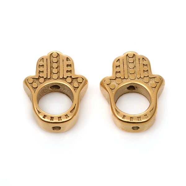 

PandaHall Ion Plating(IP) 304 Stainless Steel Bead Frames, Hamsa Hand/Hand of Fatima /Hand of Miriam, for Buddhist, Golden, 15x11.5x3.5mm...