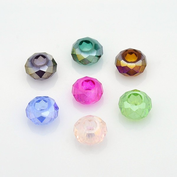 

PandaHall AB Color Plated Electroplate Glass Beads, Large Hole Rondelle Beads, Faceted, Mixed Color, 14x8mm, Hole: 6mm Glass Rondelle..., Multicolor