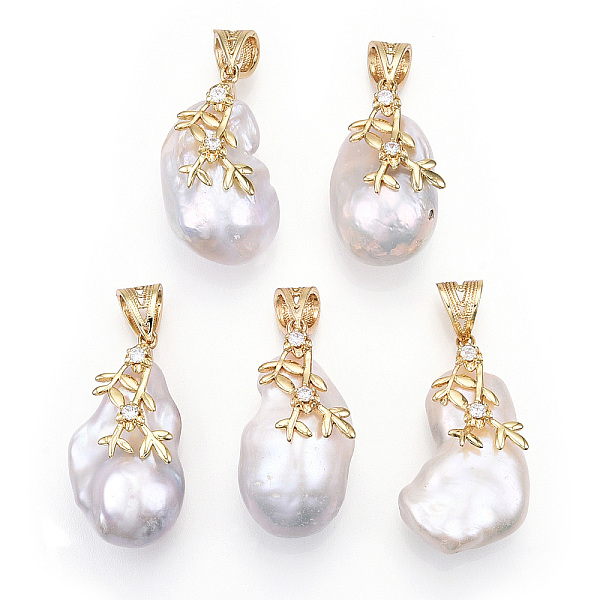 

PandaHall Natural Baroque Pearl Keshi Pearl Pendants, Brass Micro Pave Clear Cubic Zirconia Nuggets Charms with Snap On Bails, Lead Free &...