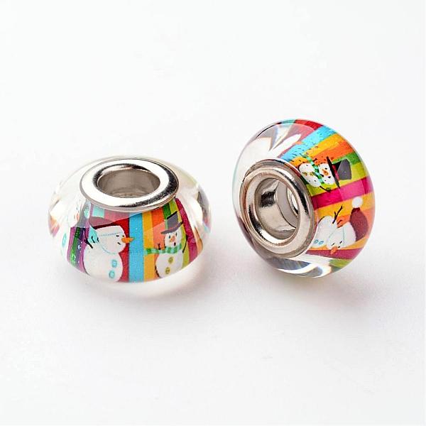 

PandaHall Large Hole Rondelle Resin European Beads, with Platinum Tone Brass Double Cores, Christmas, Colorful, 14x8mm, Hole: 5mm...