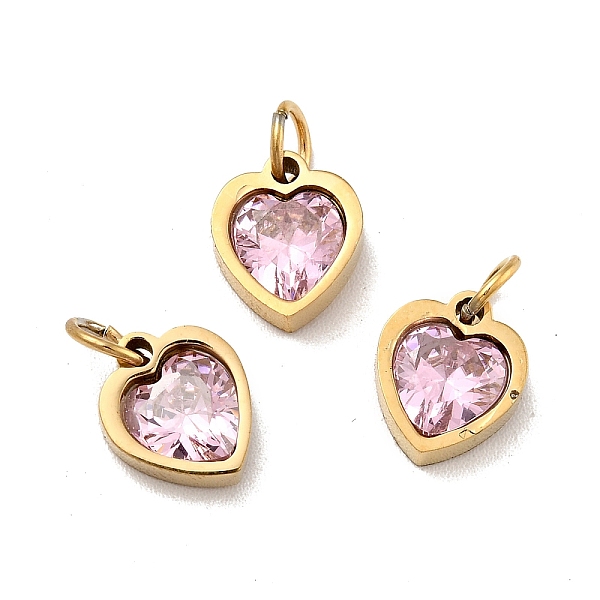 

PandaHall Vacuum Plating 304 Stainless Steel Pendants, with Cubic Zirconia and Jump Rings, Single Stone Charms, Heart, Golden, Pearl Pink...