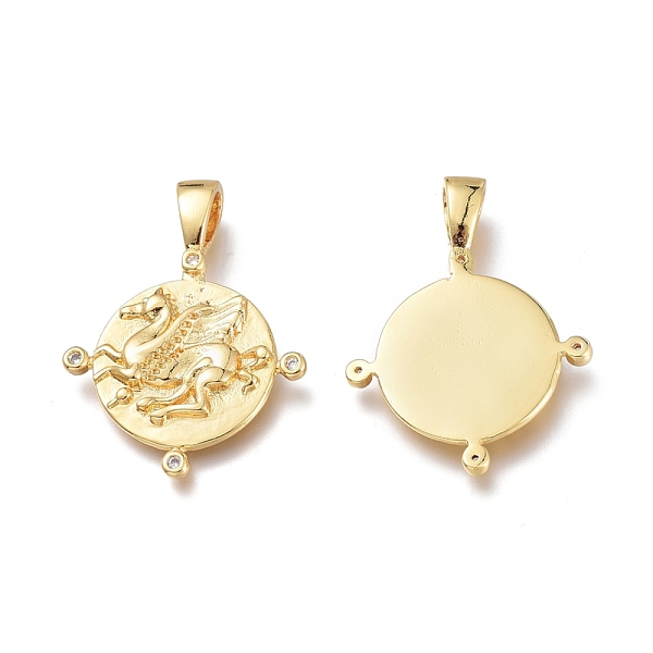 

PandaHall Brass Micro Pave Clear Cubic Zirconia Pendants, Long-Lasting Plated, Flat Round with Horse, Real 18K Gold Plated, 26.5x19.5x4mm...