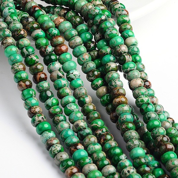 

PandaHall Dyed Natural Imperial Jasper Rondelle Beads Strands, Sea Green, 6x4mm, Hole: 1mm, about 98pcs/strand, 15.8 inch Imperial Jasper...