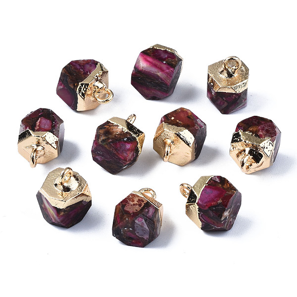 

PandaHall Assembled Synthetic Bronzite and Imperial Jasper Charms, with Light Gold Brass Loop, Faceted, Octagon, 11~13x8~9x8~9mm, Hole...