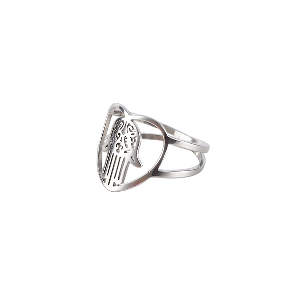 Stainless Steel Heart With Hamsa Hand Finger Ring
