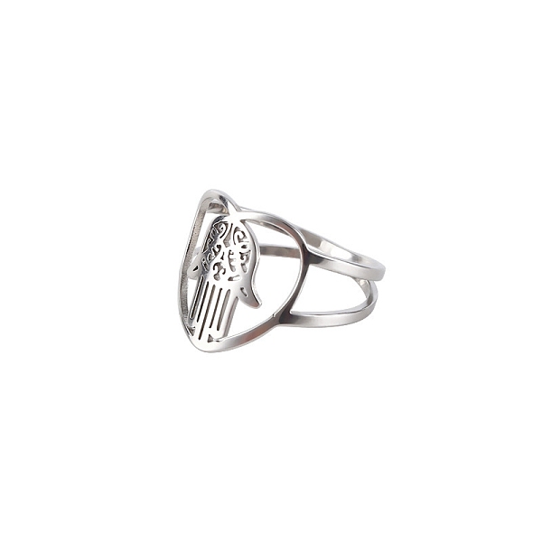 

PandaHall Stainless Steel Heart with Hamsa Hand Finger Ring, Hollow Wide Ring for Women, Stainless Steel Color, US Size 9(18.9mm) Stainless...