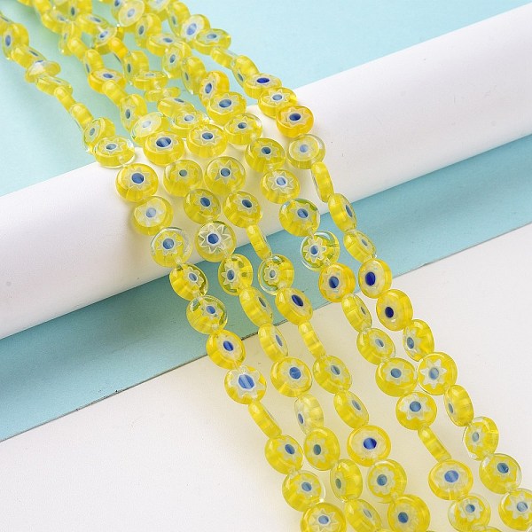 

PandaHall Handmade Millefiori Glass Flat Round Bead Strands, Single Flower Design, Light Khaki, 8x4mm, Hole: 1mm, about 53pcs/strand, 14.7...