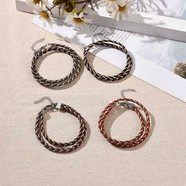 

PandaHall Cowhide Leather Braided Twist Rope Two Loops Wrap Bracelet with Brass Clasps for Women, Mixed Color, 14-1/2 inch(36.7cm) Leather..., Multicolor