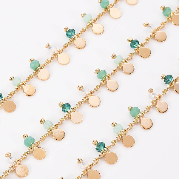 

PandaHall Handmade Brass Curb Chains, with Glass Beads, Soldered, Spool, Flat Round Charms, Real 18K Gold Plated, Colorful, 2.8x1.5x0.3mm...
