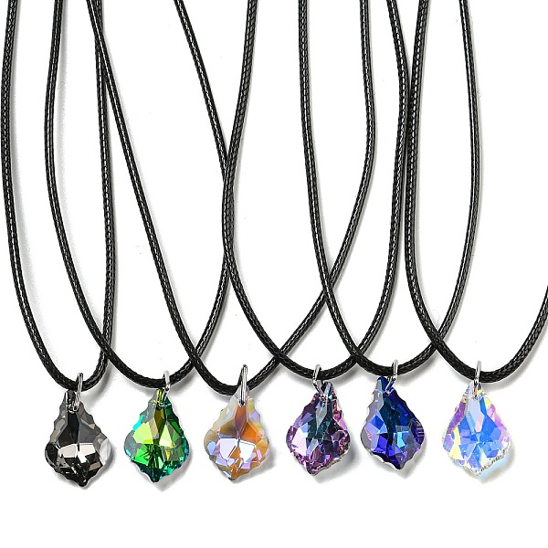 

PandaHall Waxed Cord Necklaces, K9 Glass Pendant Necklaces, Rhombus, Mixed Color, 17.72 inch(45cm) Glass Rhombus Multicolor