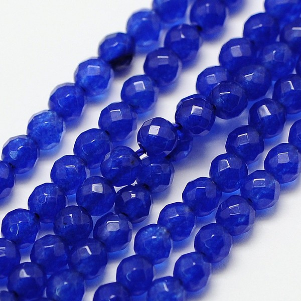 

PandaHall Natural White Jade Beads Strands, Faceted Round, Dyed, Blue, 2mm, Hole: 0.8mm, about 190pcs/strand, 16 inch White Jade Round Blue