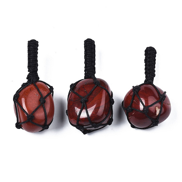 

PandaHall Natural Red Agate Pendants, with Woven TaiWan Nylon Thread, Nuggets, 40~60x20~27x12~24mm, Hole: 10~16mm Red Agate Nuggets