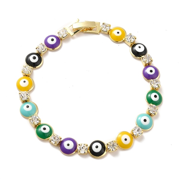 

PandaHall Rack Plating Iron Flat Round & Square Link Chains Bracelet, Enamel Evil Eye Bracelet with Clear Cubic Zirconia for Women, Golden...