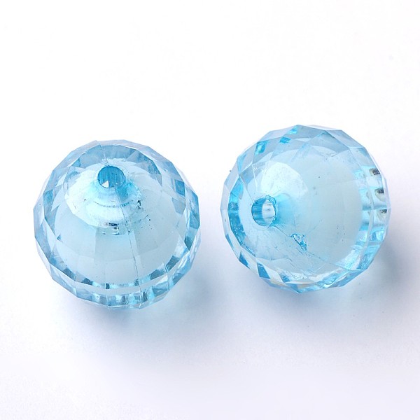 

PandaHall Transparent Acrylic Beads, Bead in Bead, Faceted, Round, Sky Blue, 20mm, Hole: 2mm, about 110pcs/500g Acrylic Round Blue