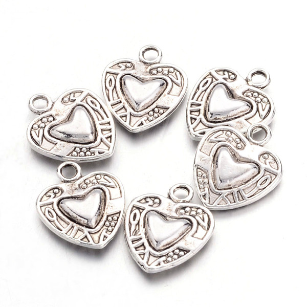 

PandaHall Tibetan Style Zinc Alloy Charms, Double-sided Heart, Lead Free, Antique Silver, 15.5x12x3mm, Hole: 1.5mm Alloy Heart