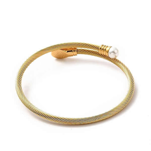 

PandaHall Ion Plating(IP) 304 Stainless Steel Twist Rope Cuff Bangle, Eaneml Oval & Arcylic Pearl Beaded Torque Bangle for Women, Golden...