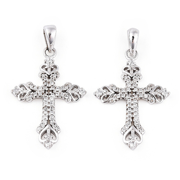 

PandaHall Rhodium Plated 925 Sterling Silver Micro Pave Clear Cubic Zirconia Pendants, Heart Religion Cross Charms wit 925 Stamp, Real...