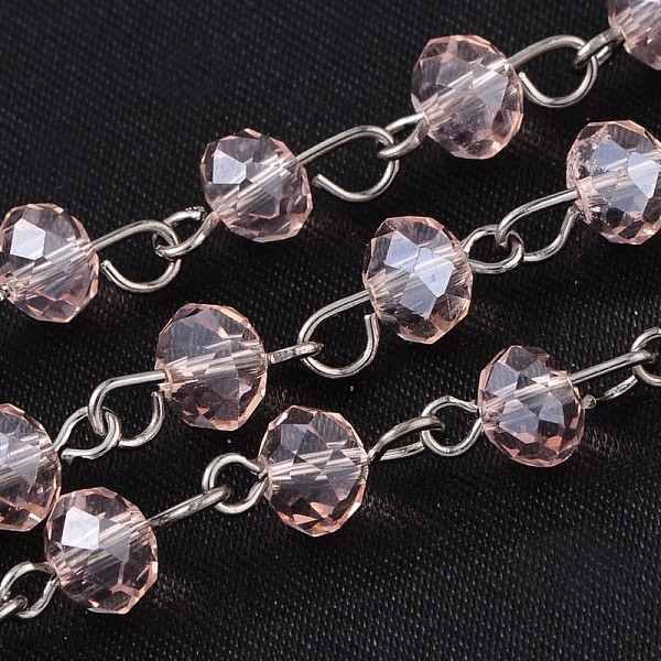 

PandaHall Handmade Glass Beaded Chains for Necklaces Bracelets Making, with Gunmetal Tone Brass Eye Pin, Unwelded, Pink, 39.3 inch, about...