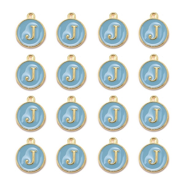 

PandaHall Golden Plated Alloy Enamel Charms, Cadmium Free & Lead Free, Enamelled Sequins, Flat Round, Sky Blue, Letter.J, 14x12x2mm, Hole...