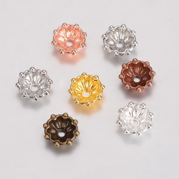 

PandaHall Alloy Fancy Bead Caps, Multi-Petal Flower, Mixed Color, 8x3mm, Hole: 1mm Alloy