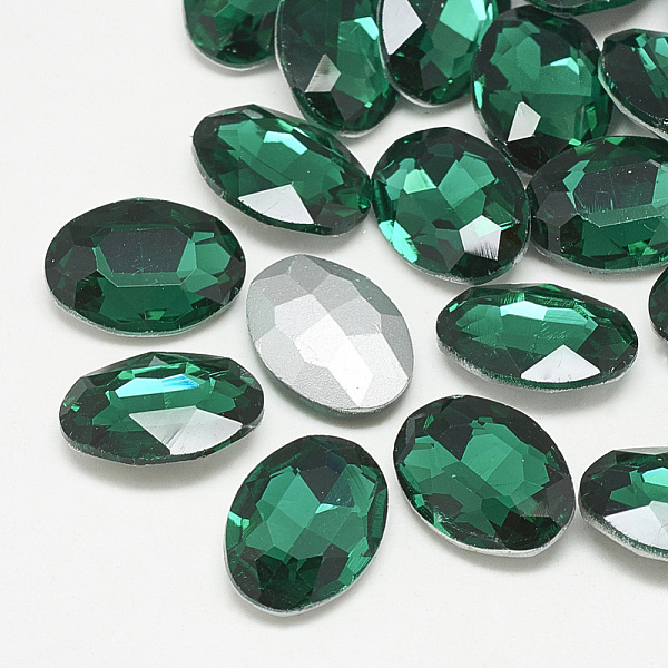 

PandaHall Pointed Back Glass Rhinestone Cabochons, Back Plated, Faceted, Oval, Med.Emerald, 25x18x6mm Glass Rhinestone Oval Green