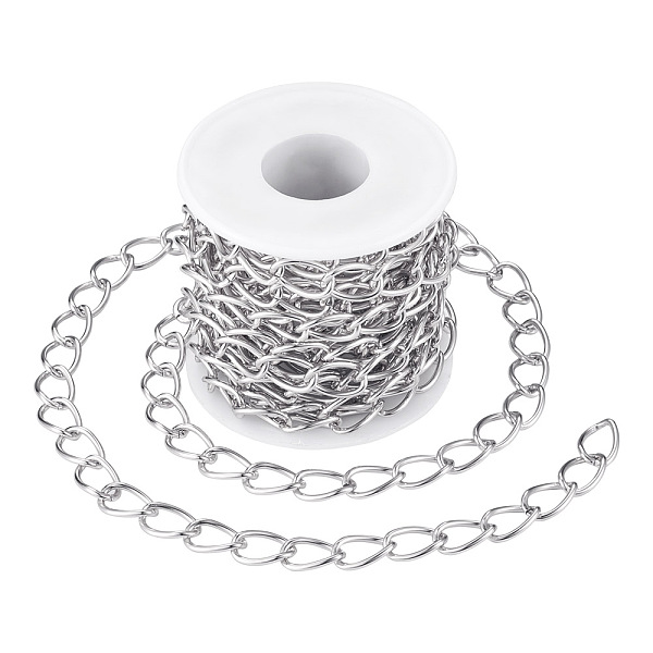 

PandaHall Decorative Chain Aluminium Twisted Chains Curb Chains, Unwelded, with Spool, Silver, 15x10x2mm, 5m/roll Aluminum