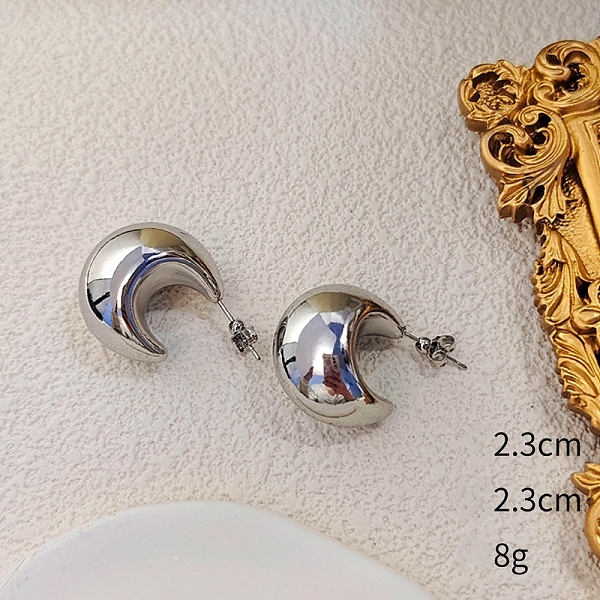 

PandaHall Crescent Moon Alloy Stud Earrings, Half Hoop Earrings, Platinum, 23x23mm Alloy Moon
