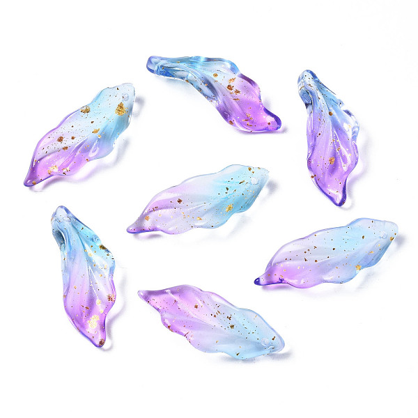 

PandaHall Two Tone Spray Painted Glass Pendants, with Gold Foil, Lea, Cornflower Blue, 33~34x12x7~9mm, Hole: 1.5mm Glass Leaf