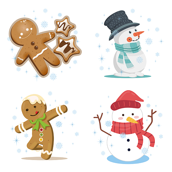 

PandaHall GORGECRAFT 4 Styles Christmas Window Decals Gingerbread Man Snowman Waterproof Static Window Clings Non Adhesive Vinyl Film...