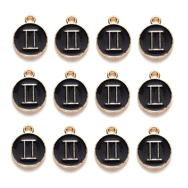 

PandaHall Alloy Enamel Pendants, Flat Round with Constellation, Light Gold, Black, Gemini, 15x12x2mm, Hole: 1.5mm, 100pcs/Box Alloy+Enamel...