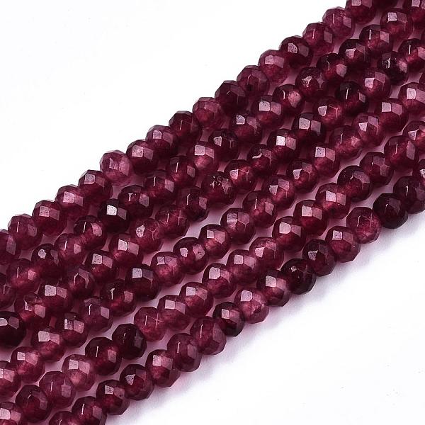 

PandaHall Natural White Jade Bead Strands, Dyed, Faceted, Rondelle, Camellia, 4x3mm, Hole: 1mm, about 110~113pcs/strand, 13.78~14.17 inch..., Pink
