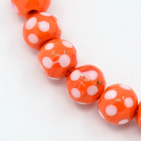 

PandaHall Handmade Lampwork Round Beads Strands, polka-dotted, Orange Red, 10mm, Hole: 1mm, about 30pcs/strand, 11.02 inch Lampwork Round...