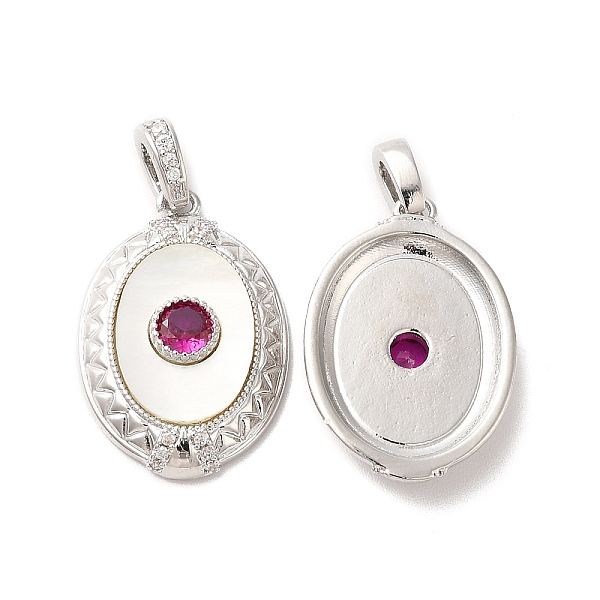

PandaHall Brass Pave Cubic Zirconia Pendants, Oval Charms with Natural Shell, Platinum, Dark Red, 22.5x15.5x4mm, Hole: 2x4.5mm Shell Oval
