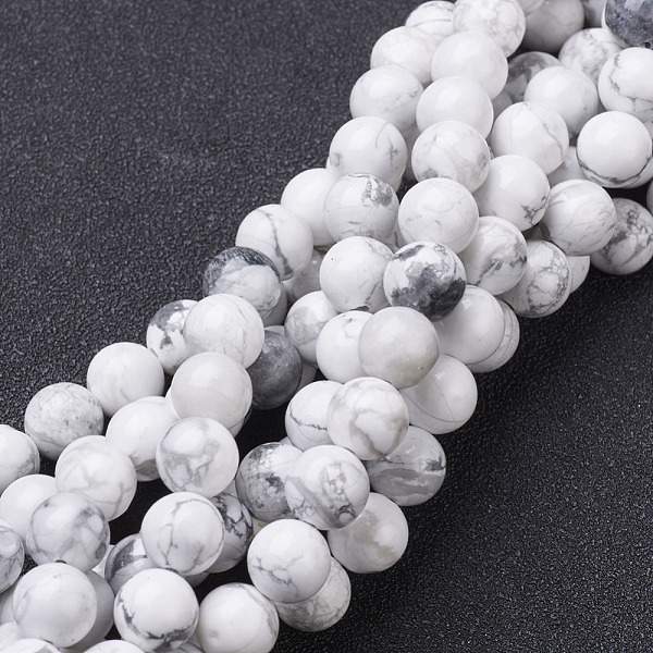 

PandaHall Natural Howlite Beads Strands, Round, White, about 12mm in diameter, hole: 1mm, about 32pcs/strand, 15.5 inch Howlite Round White