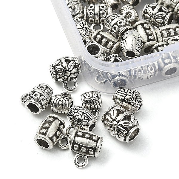 

PandaHall 50Pcs 5 Style Tibetan Style Alloy Barrel Carved Flower Bail Beads, Tube Bails, Loop Bails, Antique Silver, 8~10x6~9x5~7mm, Hole...