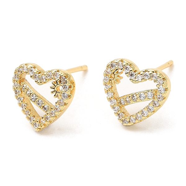 

PandaHall Rack Plating Brass Heart with Flower Stud Earrings with Cubic Zirconia, Lead Free & Cadmium Free, Real 18K Gold Plated, 9.5x10mm..., Clear