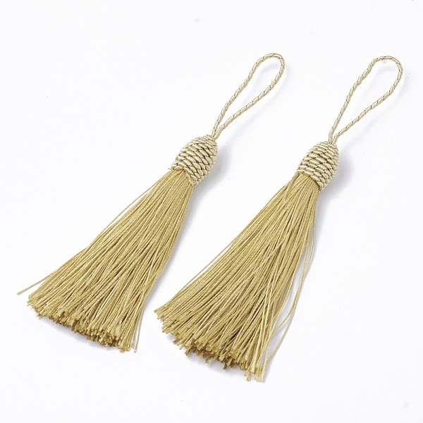 

PandaHall Polyester Tassel Big Pendant Decorations, Light Khaki, 145~175x10.5~12mm Polyester