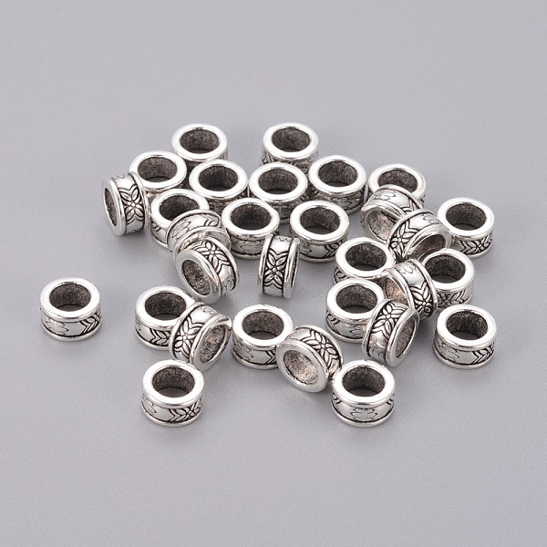 PandaHall Tibetan Style Spacer Beads, Lead Free and Cadmium Free, Column, Antique Silver Color, Size: about 8mm in diameter, 4mm thick, hole...