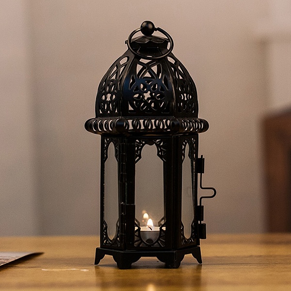 

PandaHall Elements of Ramadan Lantern Shape Iron with Glass Candlestick, Metal Wind Lamp Decoration Ornament, Black, 7x6.2x15.8cm Iron...